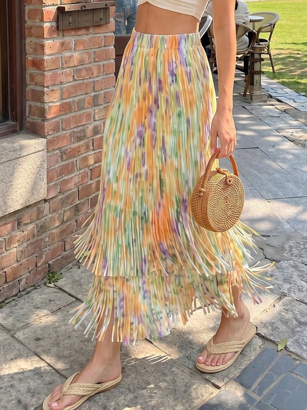 Multicolor Casual Women's fringe detailed  A-Line maxi Skirt